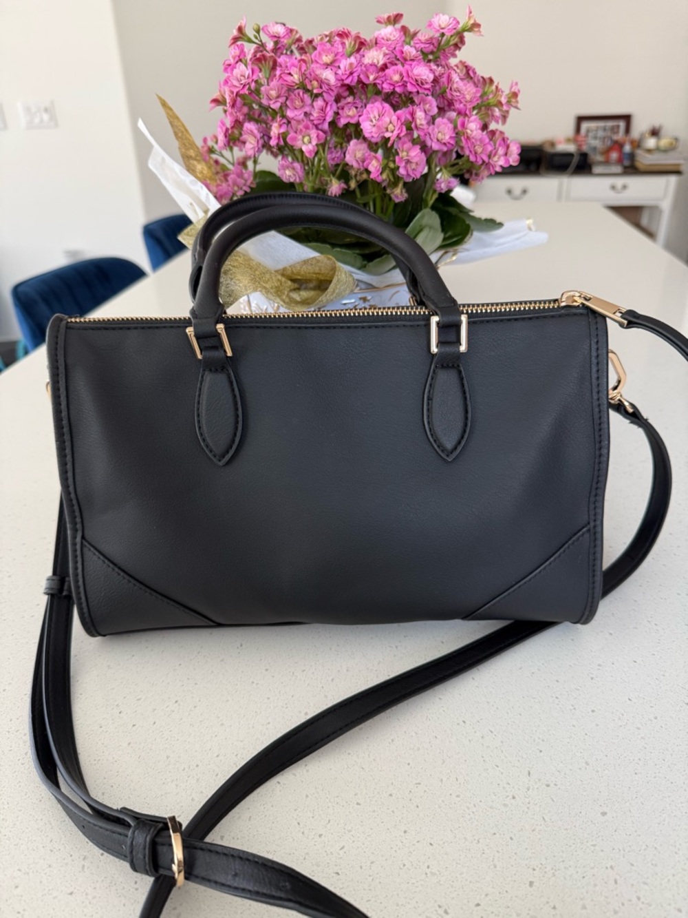 Classic Black Satchel Handbag with Removable Strap
